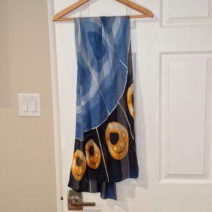Sheer Scarf with Blue and Yellow Print